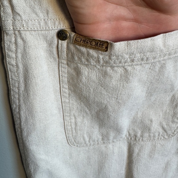 Vintage Cherokee Linen Blend Overalls Knee Dress Cream Size S Festival layering - Picture 4 of 16